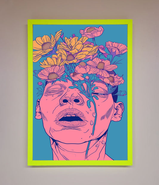 Pink Flowers on Face Framed Wall Art