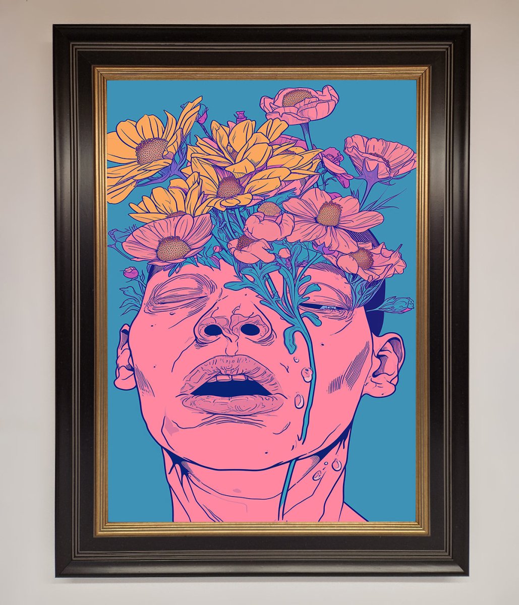 Pink Flowers on Face Framed Wall Art