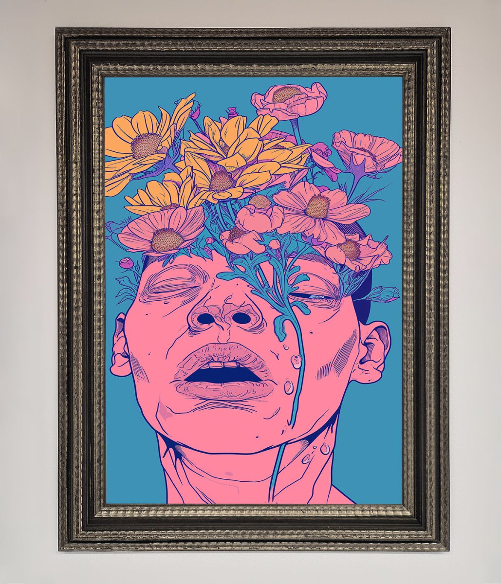 Pink Flowers on Face Framed Wall Art