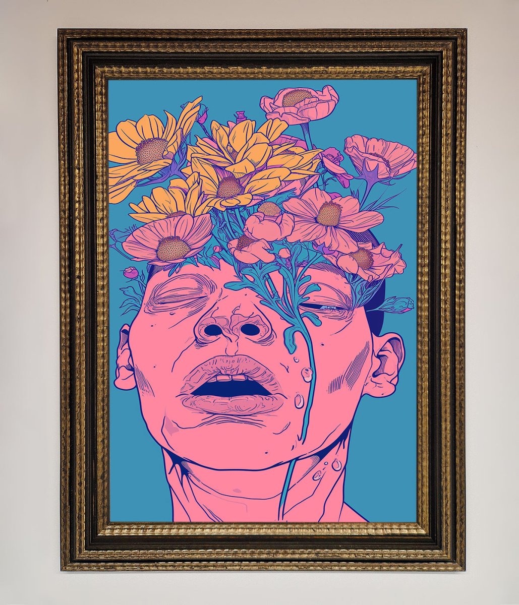 Pink Flowers on Face Framed Wall Art