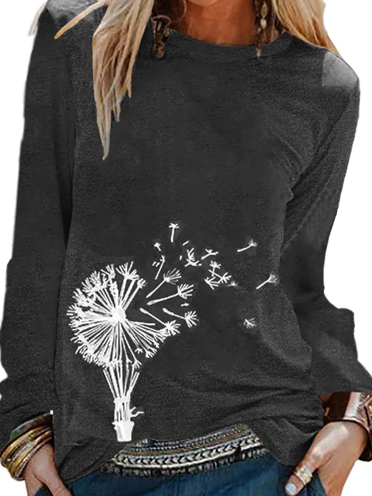 Women's Dandelion Design Nature Lover Long Sleeve T-Shirt