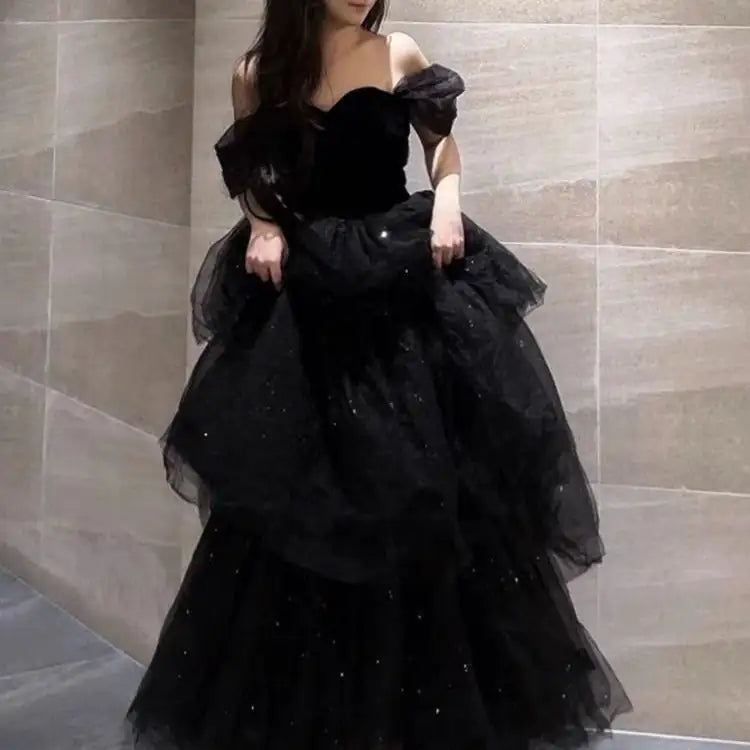 Floaty Sheer Tulle Evening Dress, Princess Sleeves