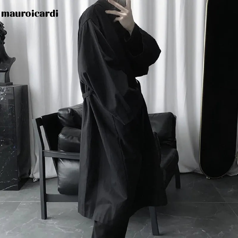 Mauroicardi Men's Long Black Oversized Trench Coat