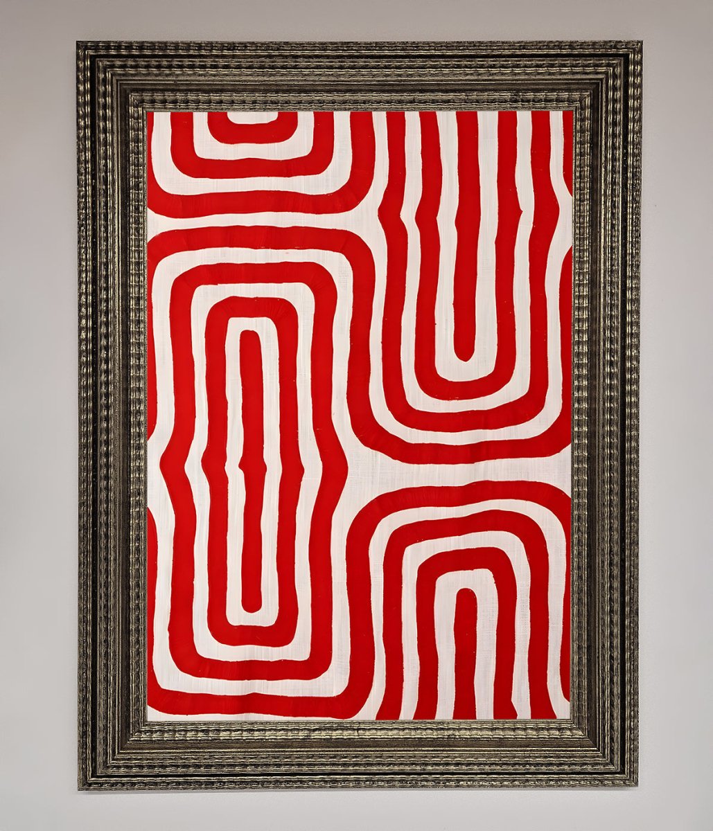 Red Waves Abstract Art Framed Poster