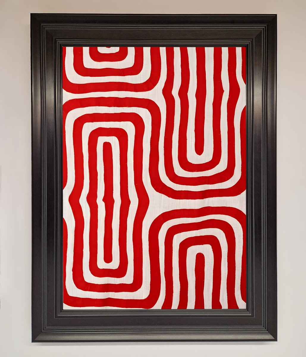 Red Waves Abstract Art Framed Poster