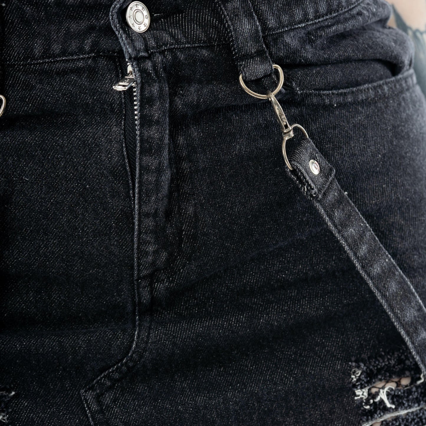 Vixxsin Runa Distressed Denim Maxi Skirt in Black Stonewash