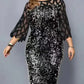 Vireous Elegant Sequin Long Flowing Sleeve Party Dress