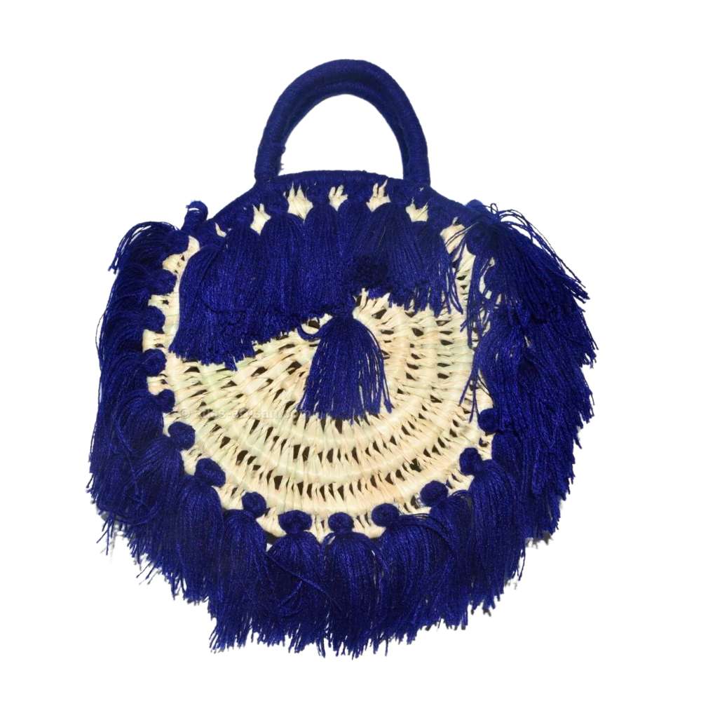 Chachiya Handmade Rustic Woven Suede Handbag with Palm Leaf Decoration