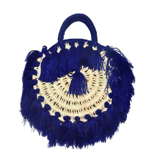 Chachiya Handmade Rustic Woven Suede Handbag with Palm Leaf Decoration