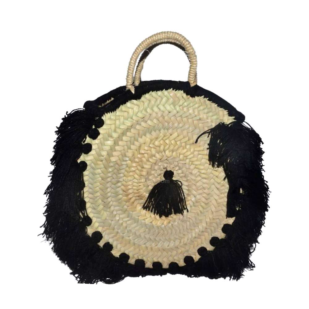 Chachiya Handmade Rustic Woven Suede Handbag with Palm Leaf Decoration