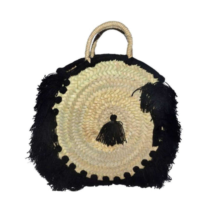 Chachiya Handmade Rustic Woven Suede Handbag with Palm Leaf Decoration