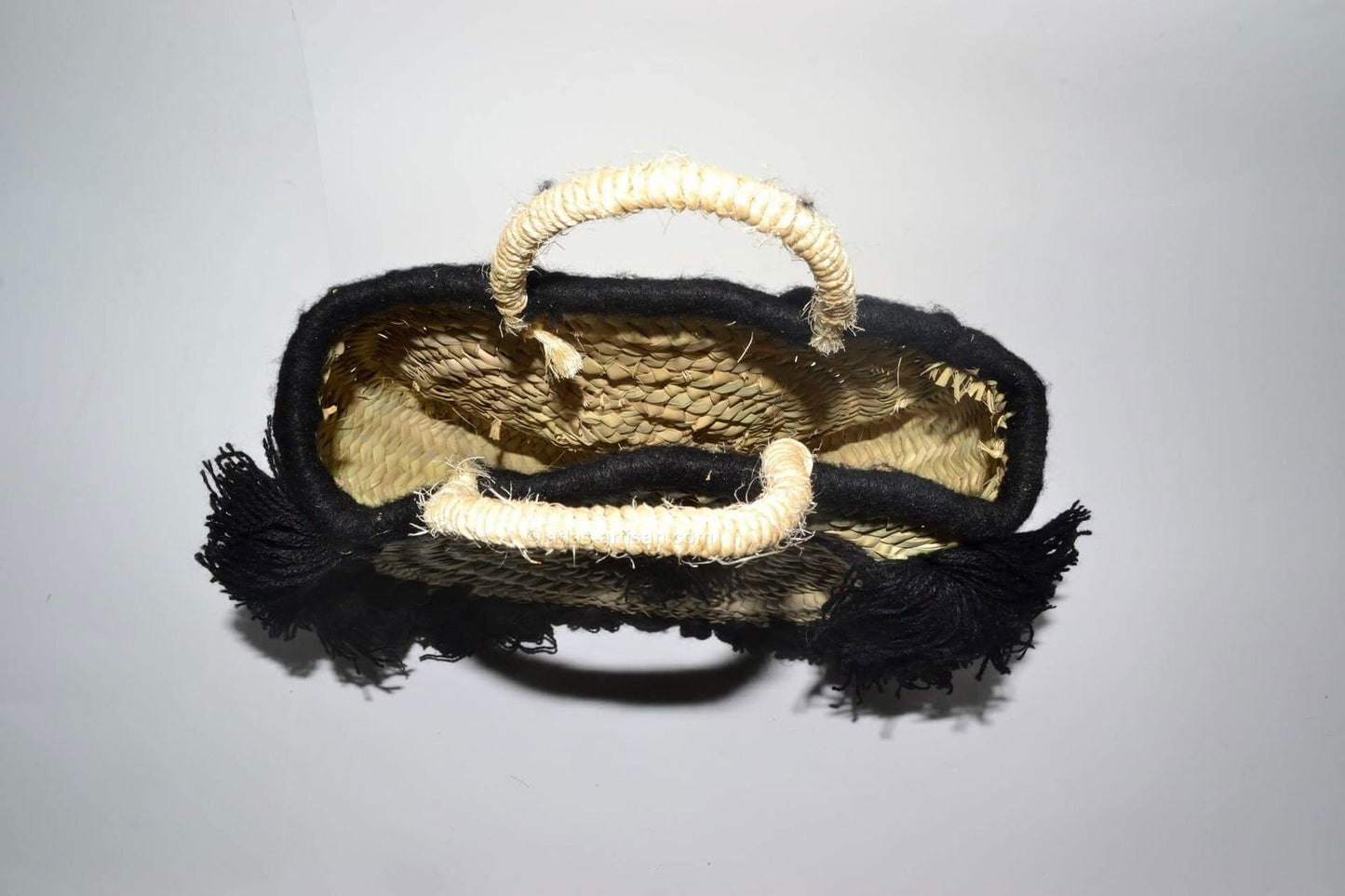 Chachiya Handmade Rustic Woven Suede Handbag with Palm Leaf Decoration