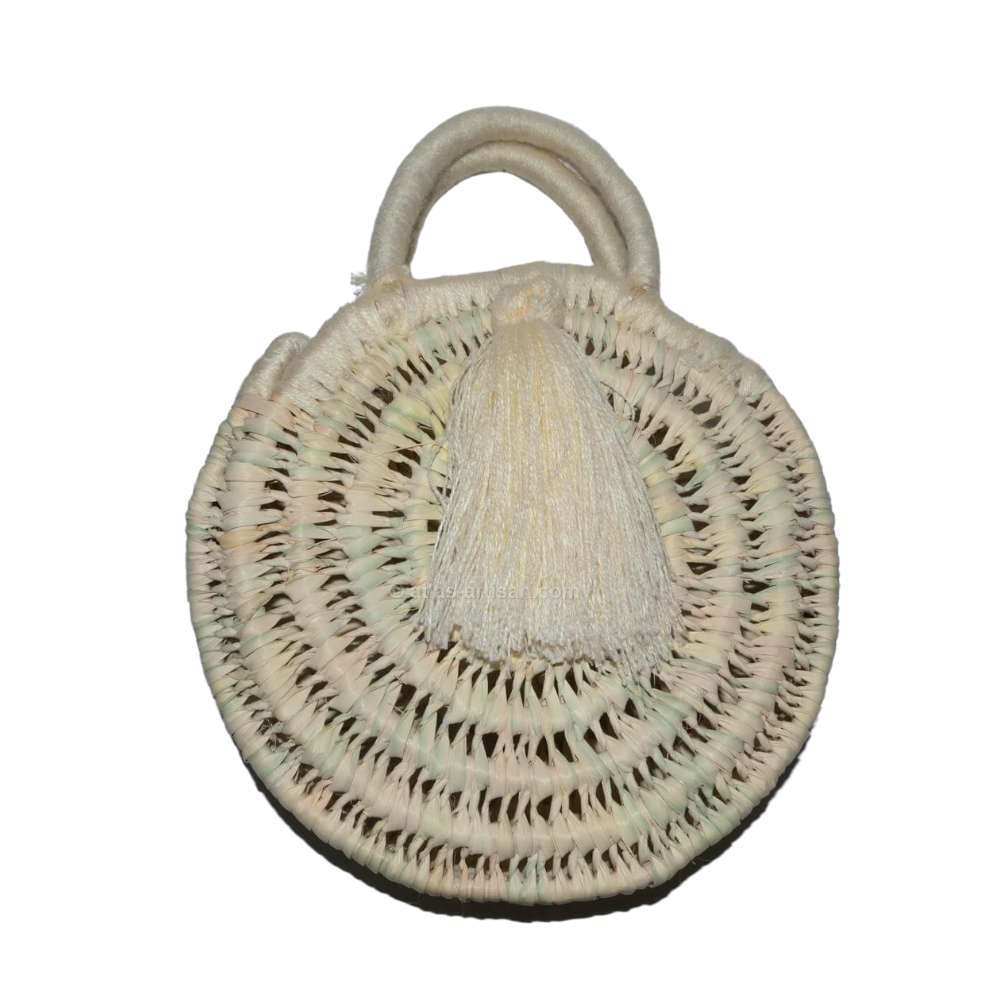 Chachiya Handmade Rustic Woven Suede Handbag with Palm Leaf Decoration