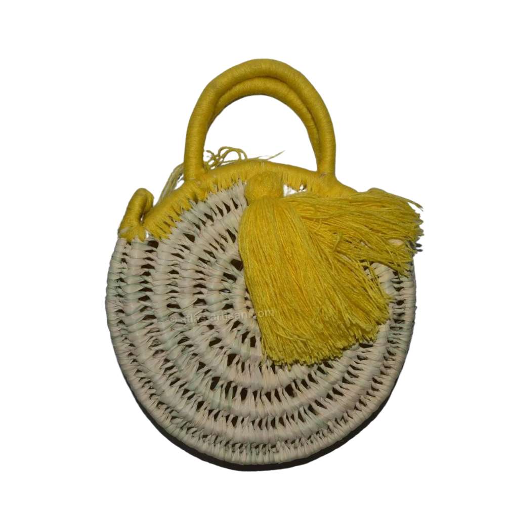 Chachiya Handmade Rustic Woven Suede Handbag with Palm Leaf Decoration