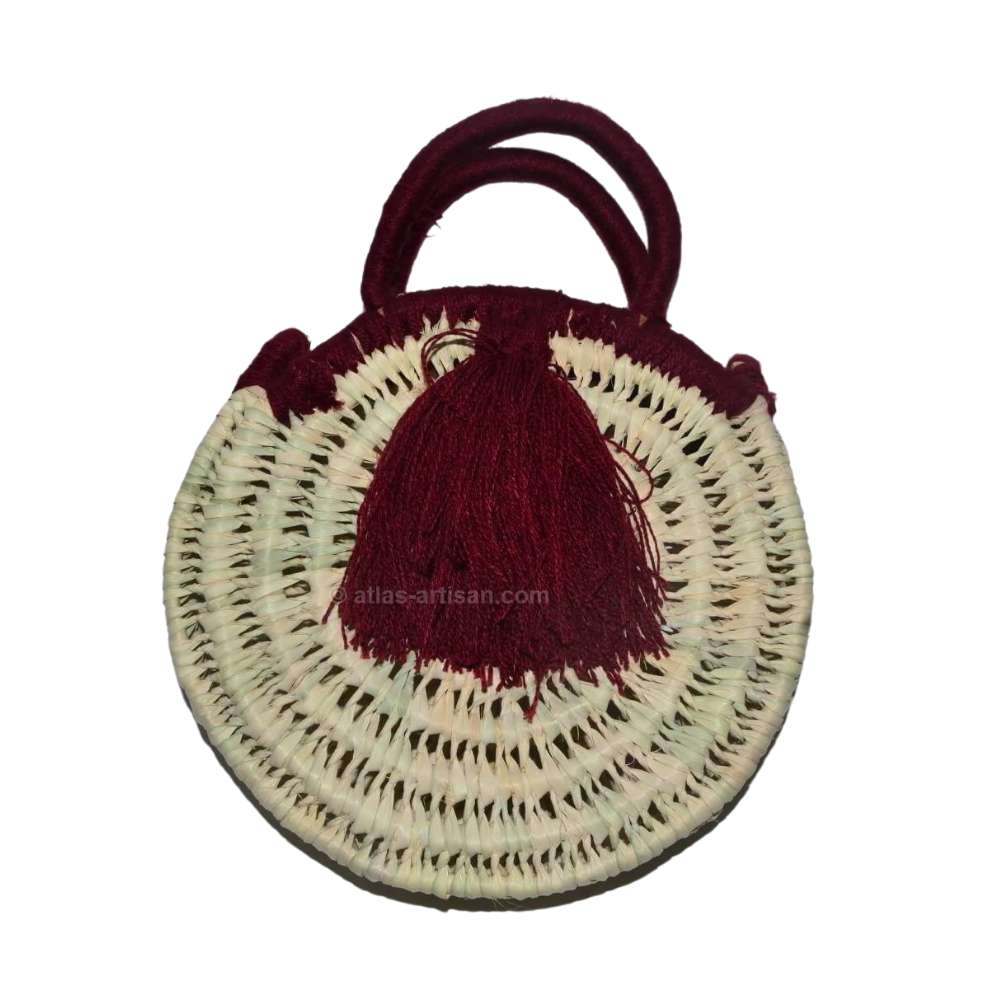 Chachiya Handmade Rustic Woven Suede Handbag with Palm Leaf Decoration