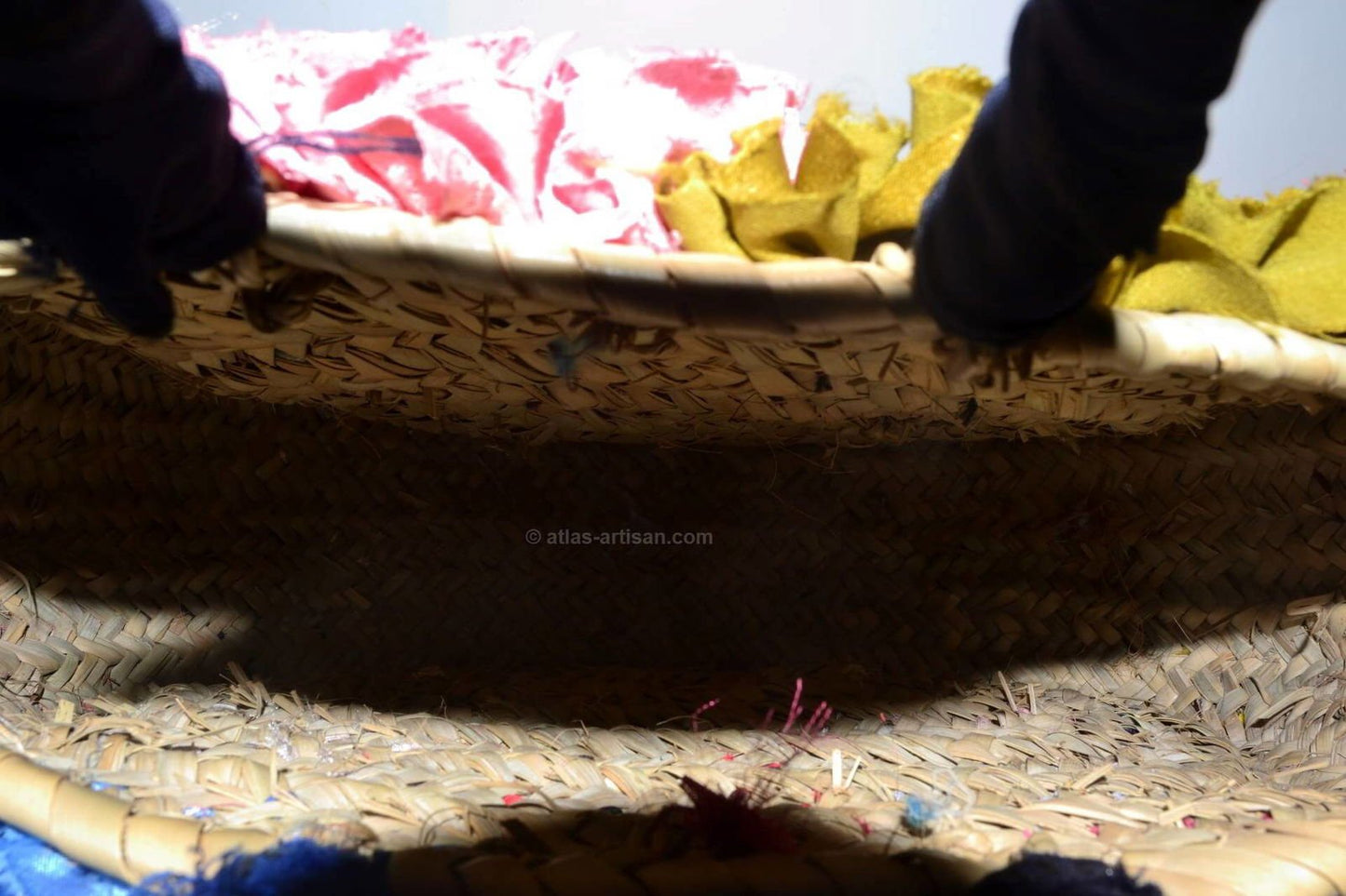 Handmade Multicolour Handbag with Fabric Pom-Poms