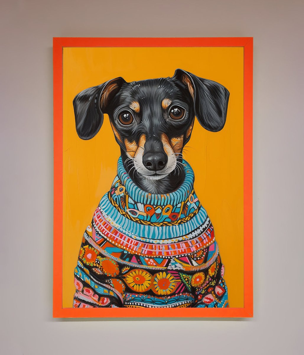 Sausage Dog in a Sweater Framed Print
