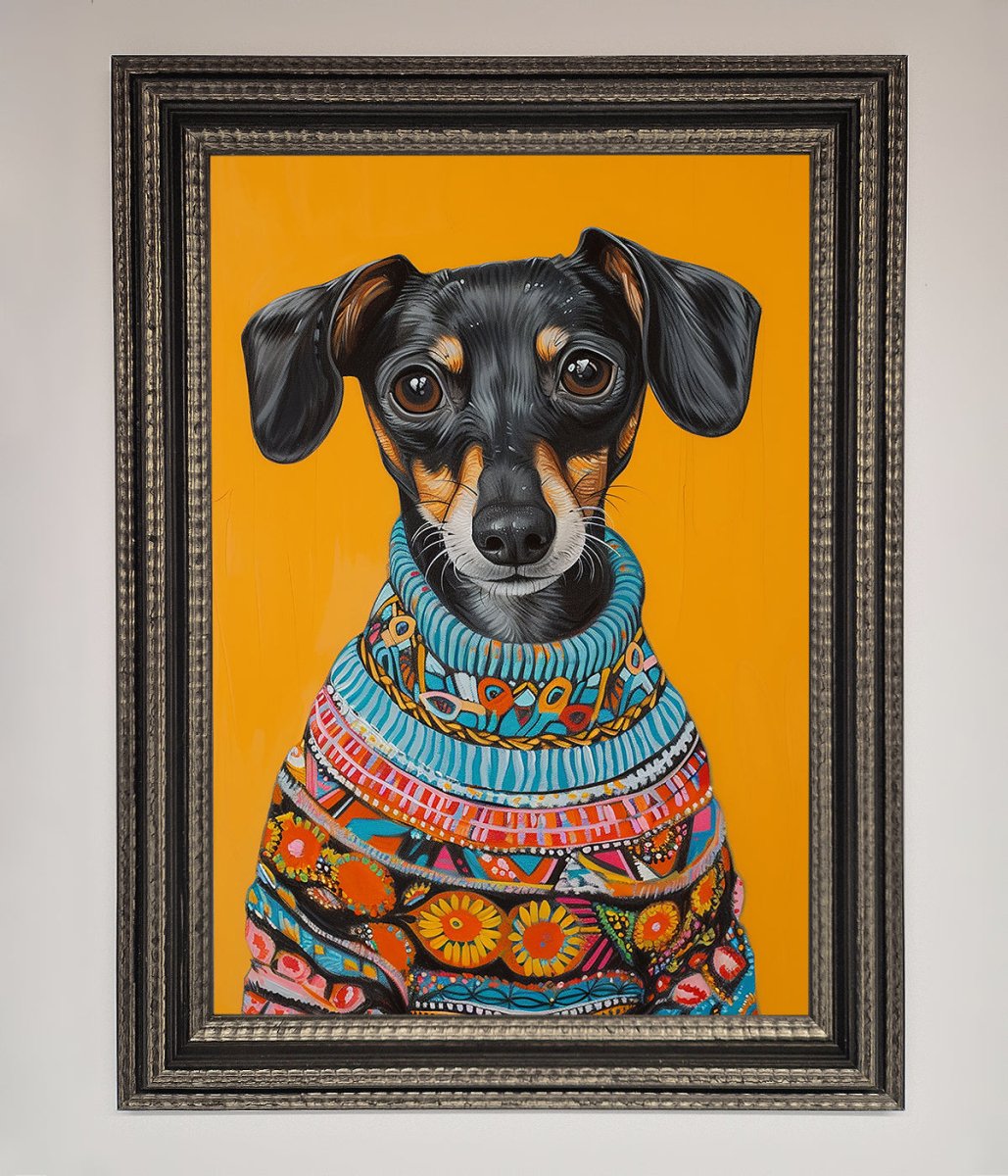 Sausage Dog in a Sweater Framed Print