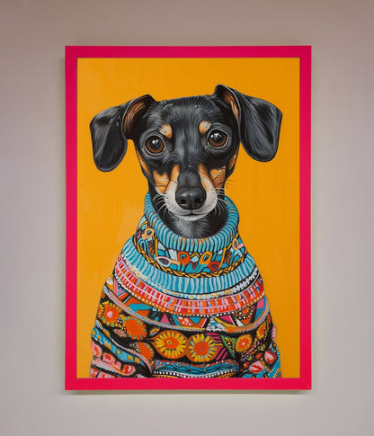 Sausage Dog in a Sweater Framed Print