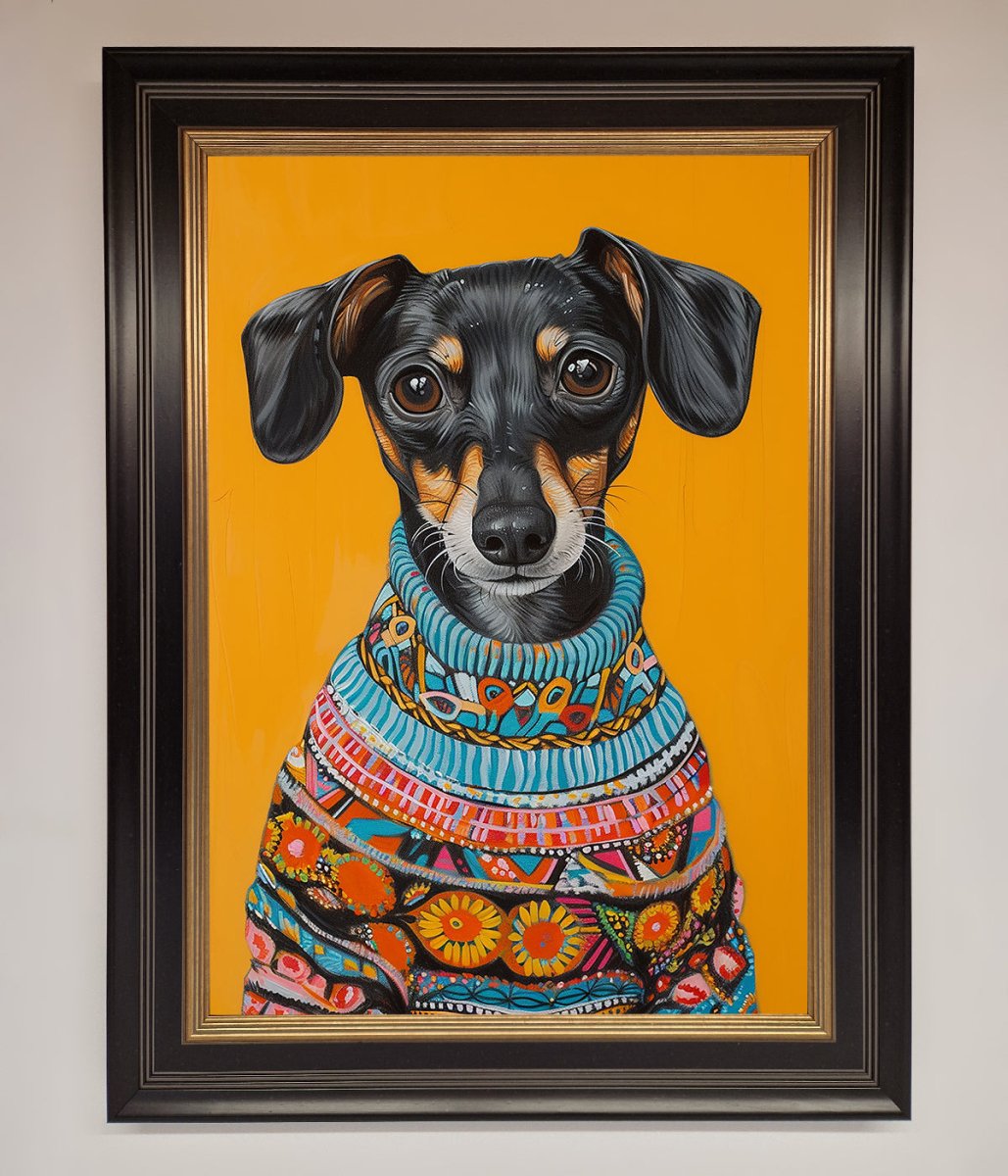 Sausage Dog in a Sweater Framed Print