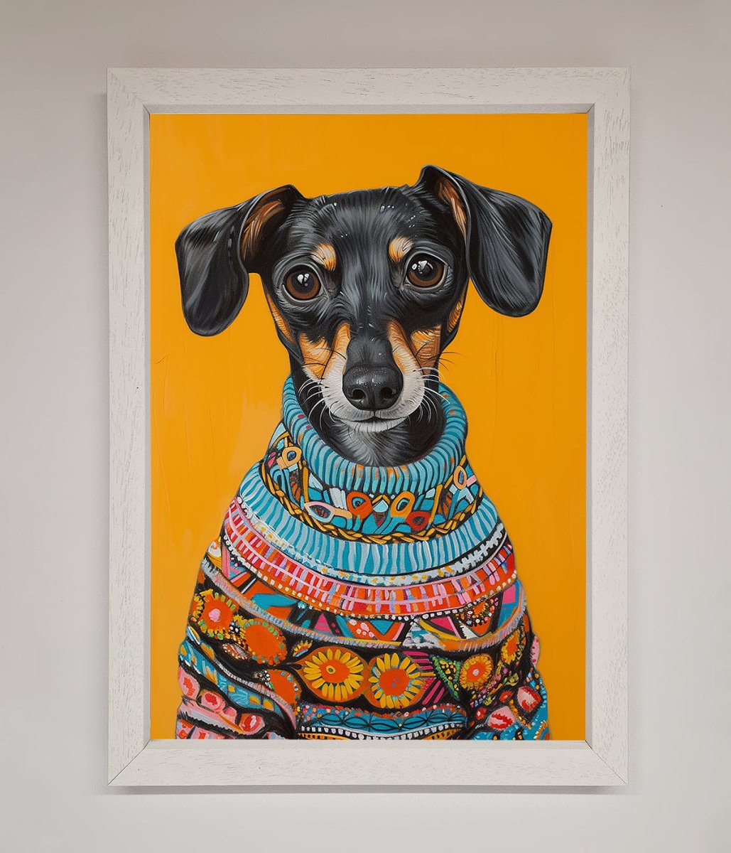 Sausage Dog in a Sweater Framed Print