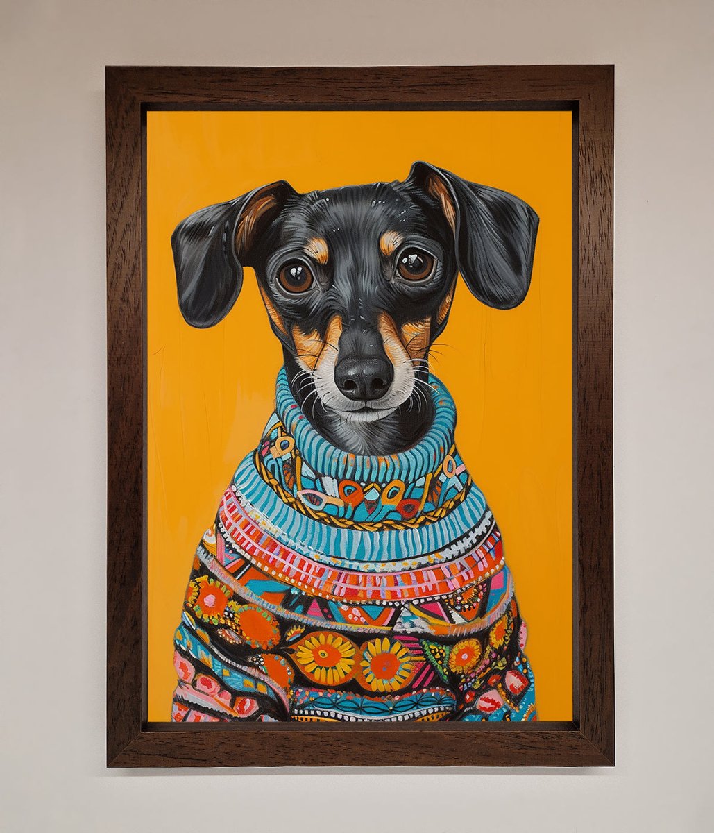 Sausage Dog in a Sweater Framed Print