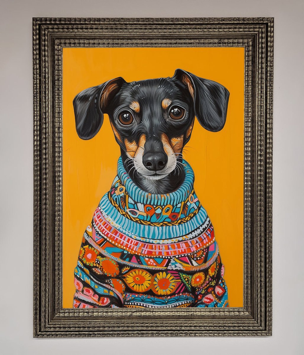 Sausage Dog in a Sweater Framed Print