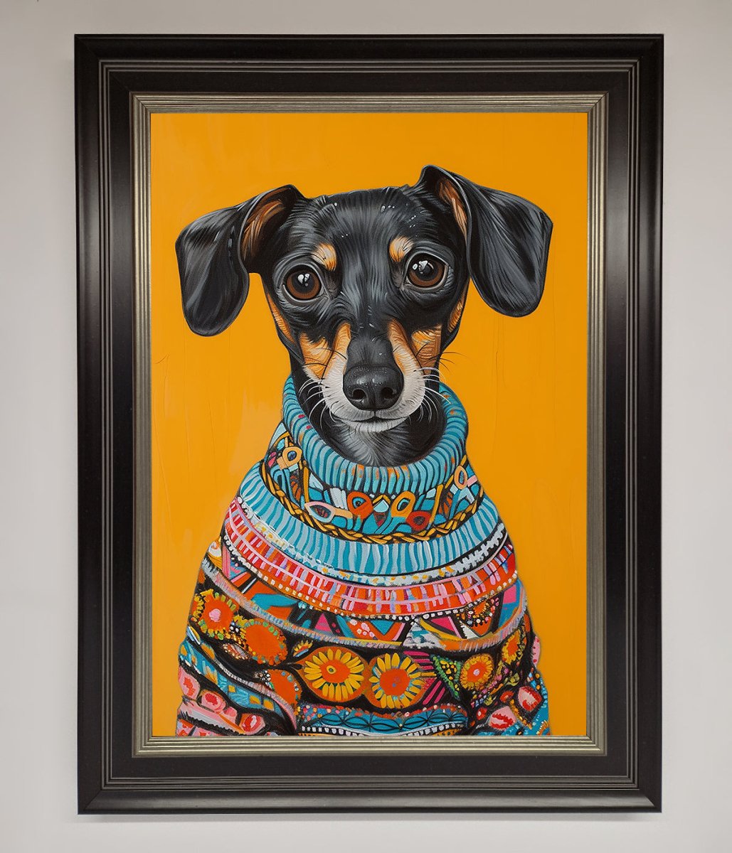 Sausage Dog in a Sweater Framed Print