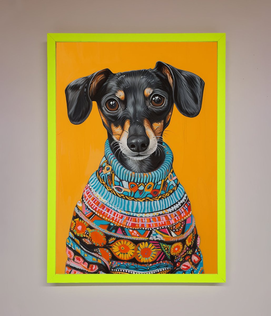 Sausage Dog in a Sweater Framed Print