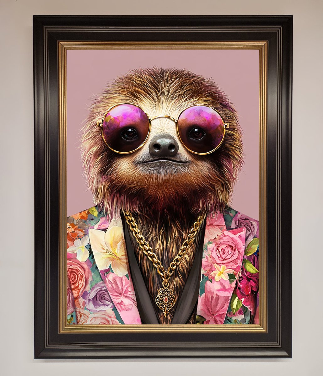 Funky Sloth with Sunglasses Framed Poster