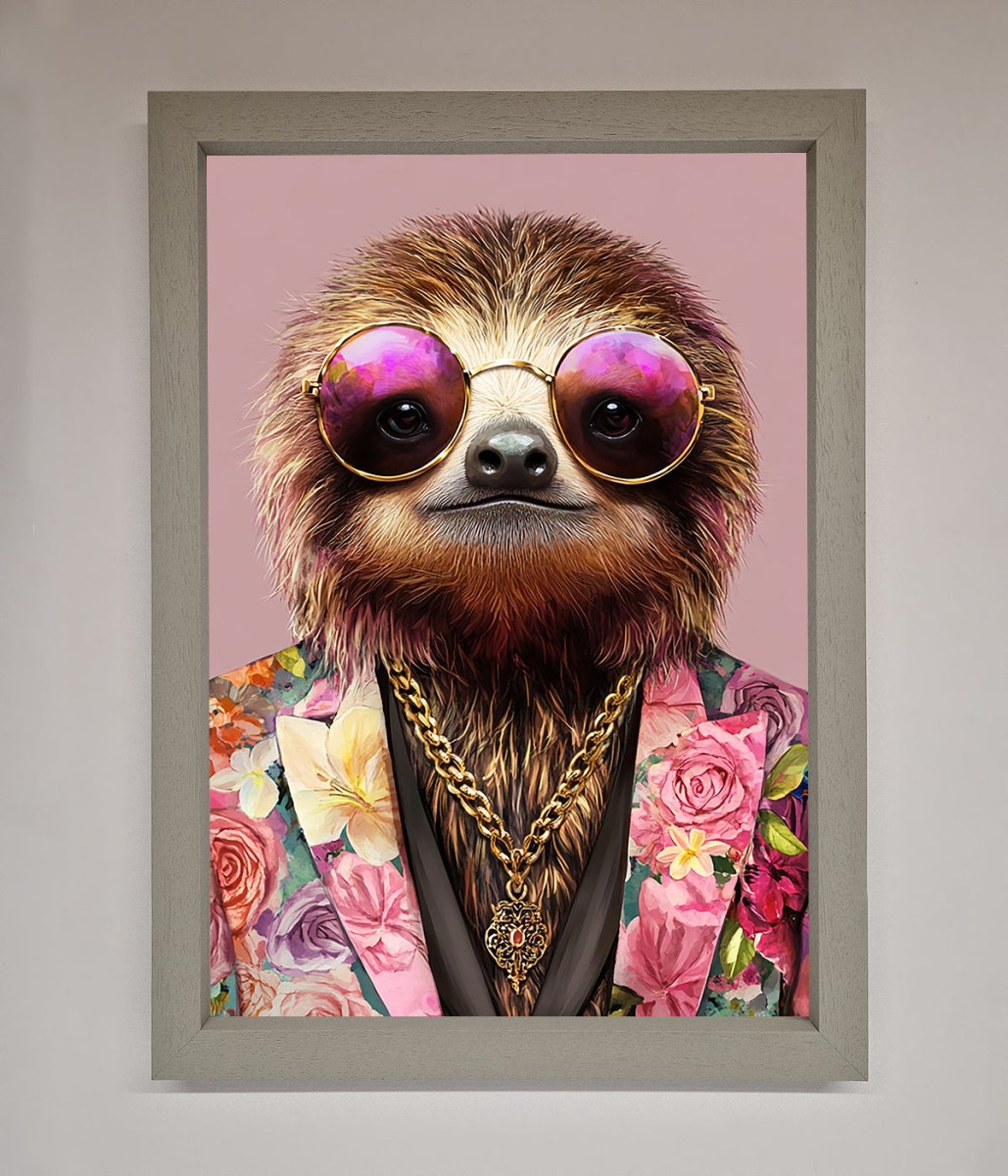Funky Sloth with Sunglasses Framed Poster