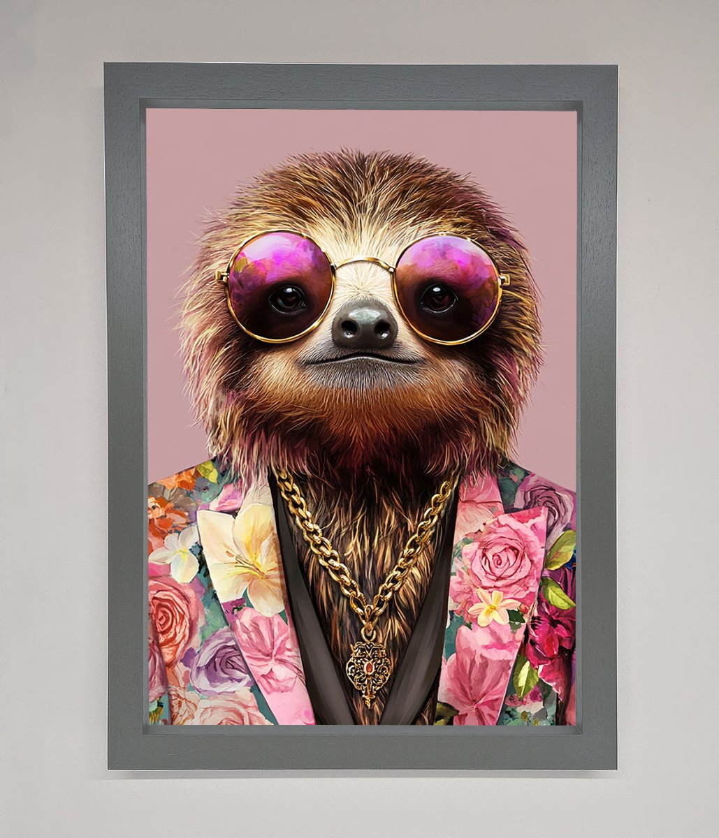 Funky Sloth with Sunglasses Framed Poster
