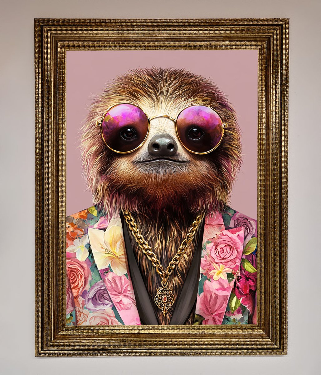 Funky Sloth with Sunglasses Framed Poster