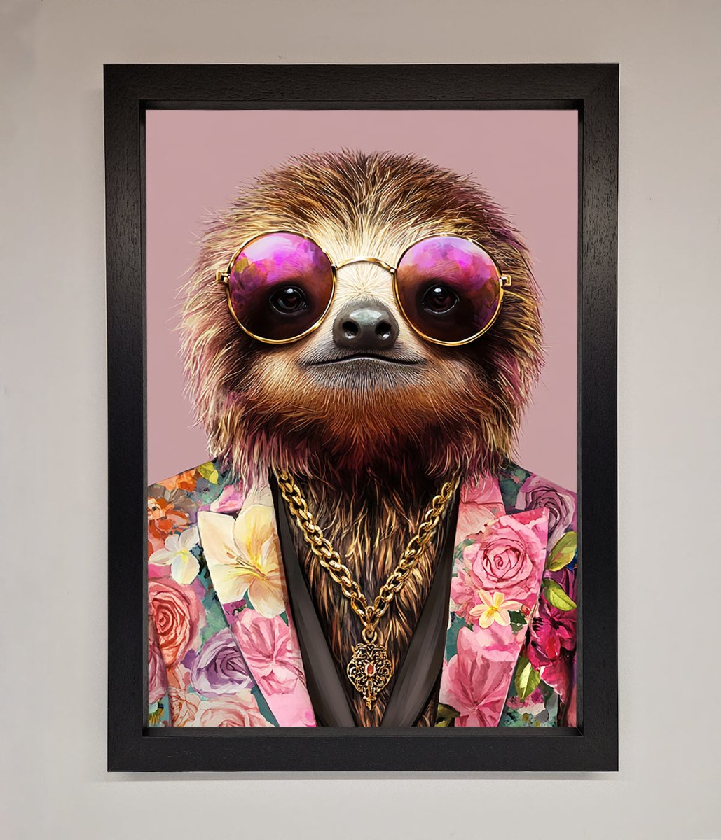 Funky Sloth with Sunglasses Framed Poster
