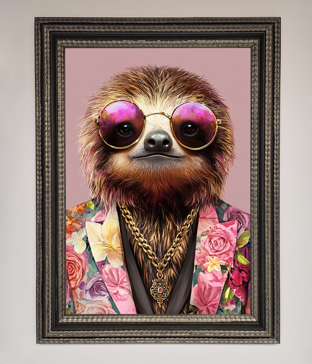 Funky Sloth with Sunglasses Framed Poster