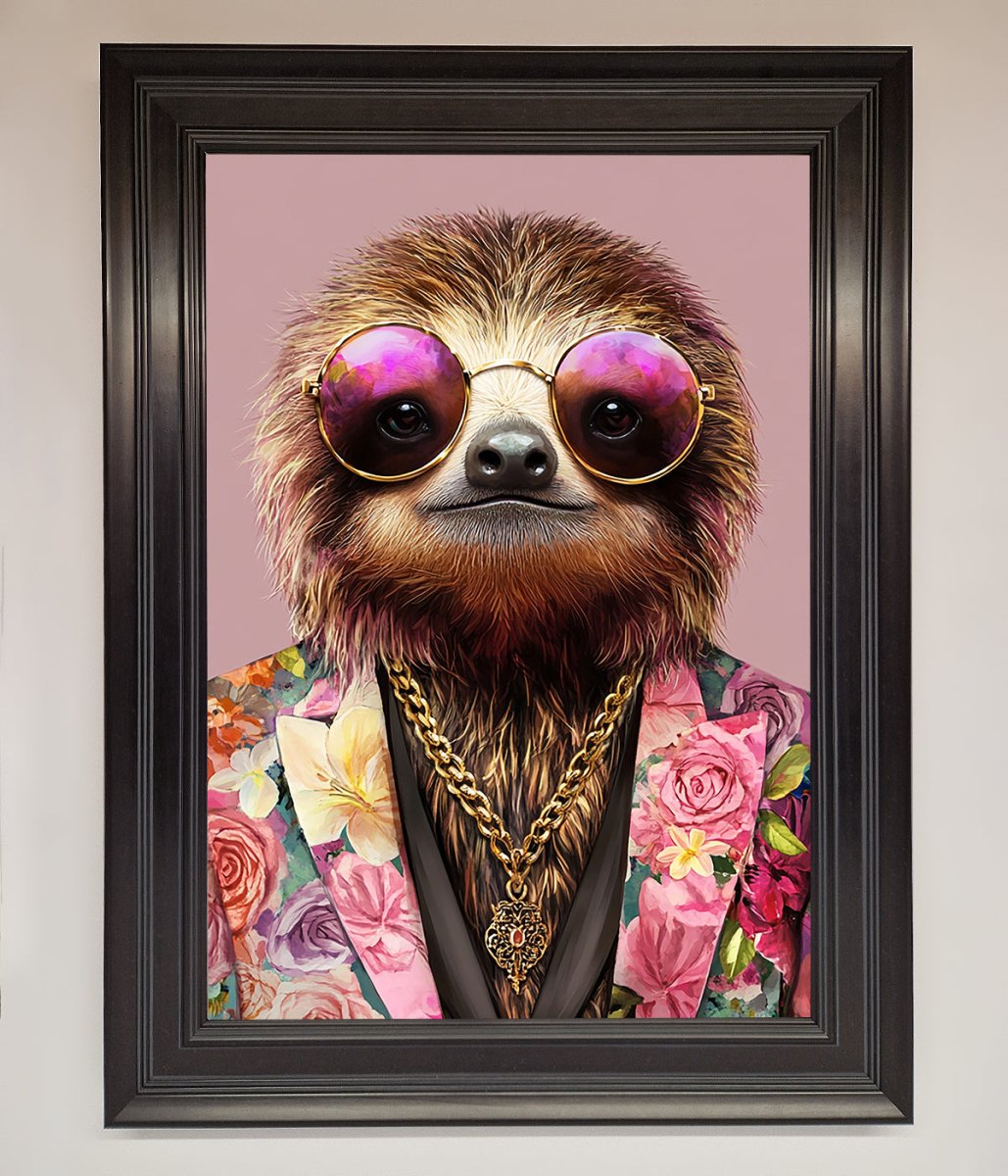 Funky Sloth with Sunglasses Framed Poster