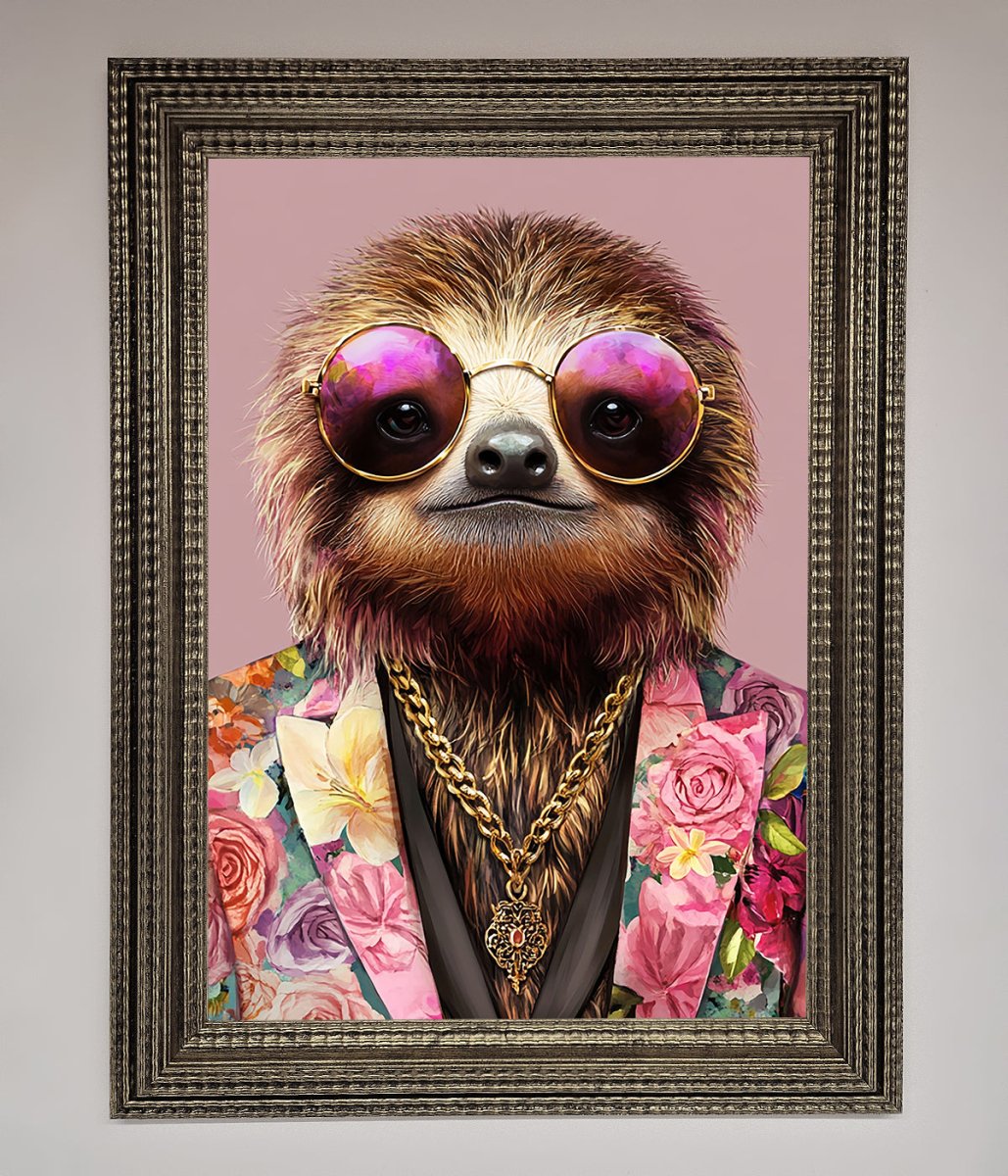 Funky Sloth with Sunglasses Framed Poster