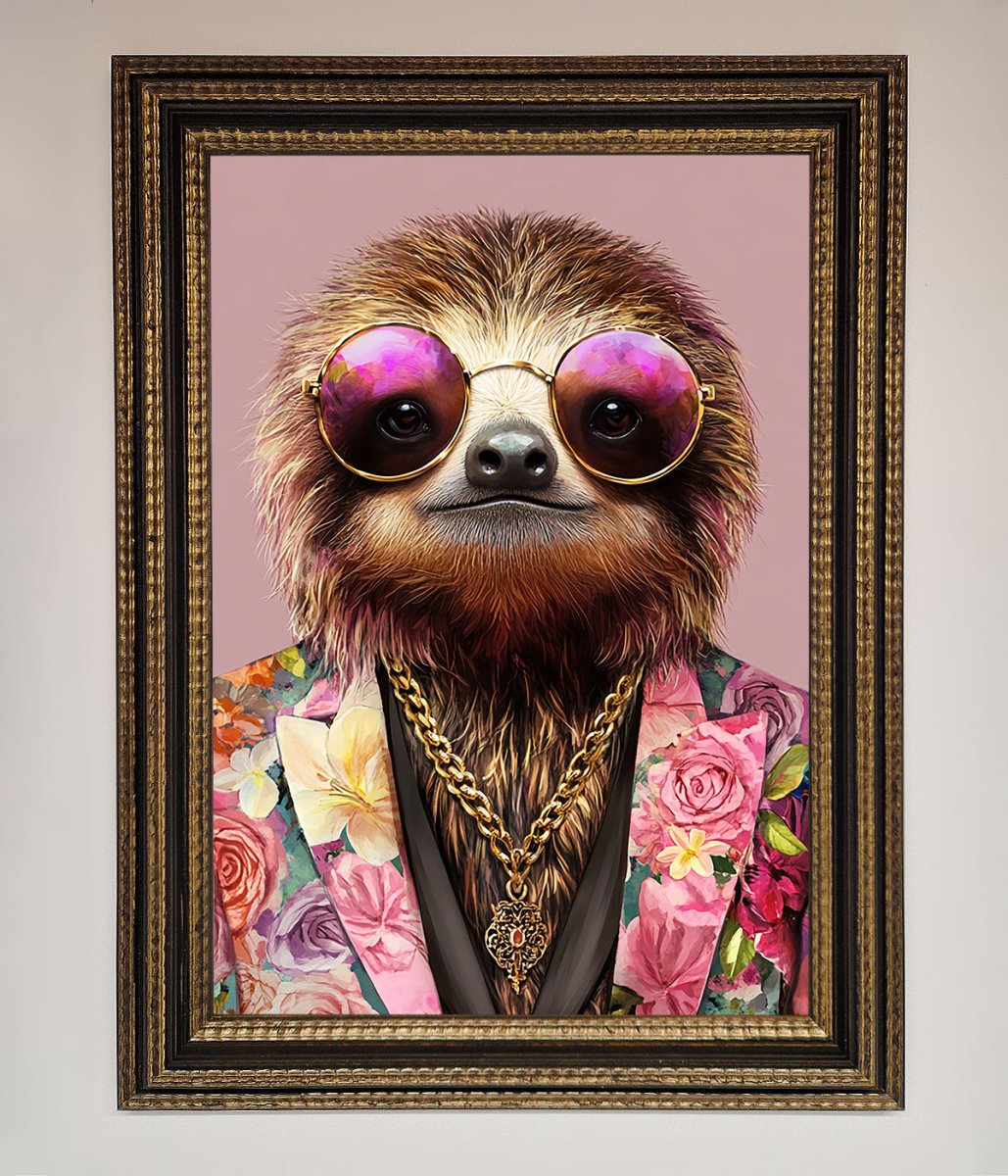 Funky Sloth with Sunglasses Framed Poster