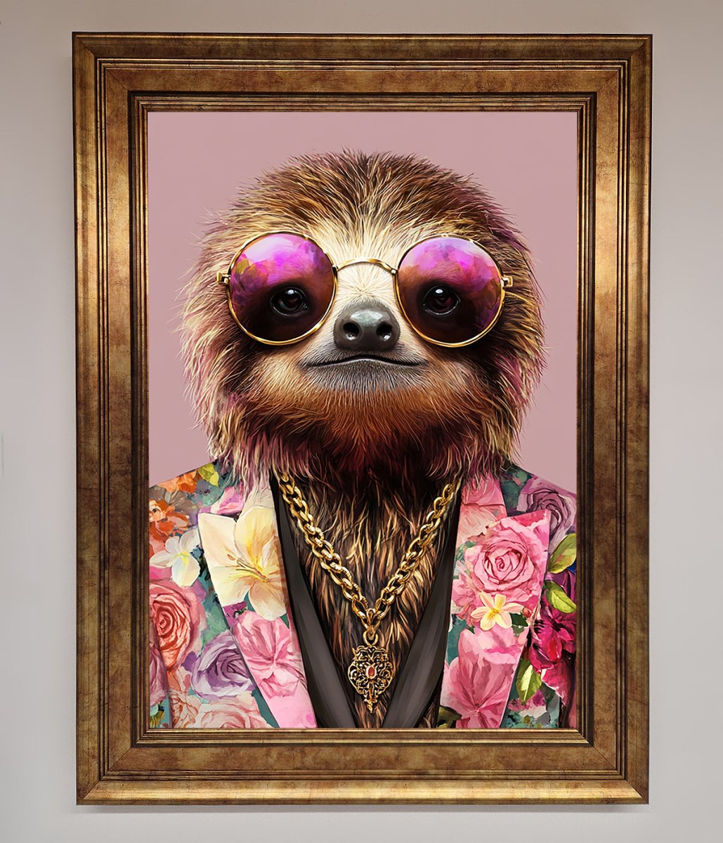 Funky Sloth with Sunglasses Framed Poster