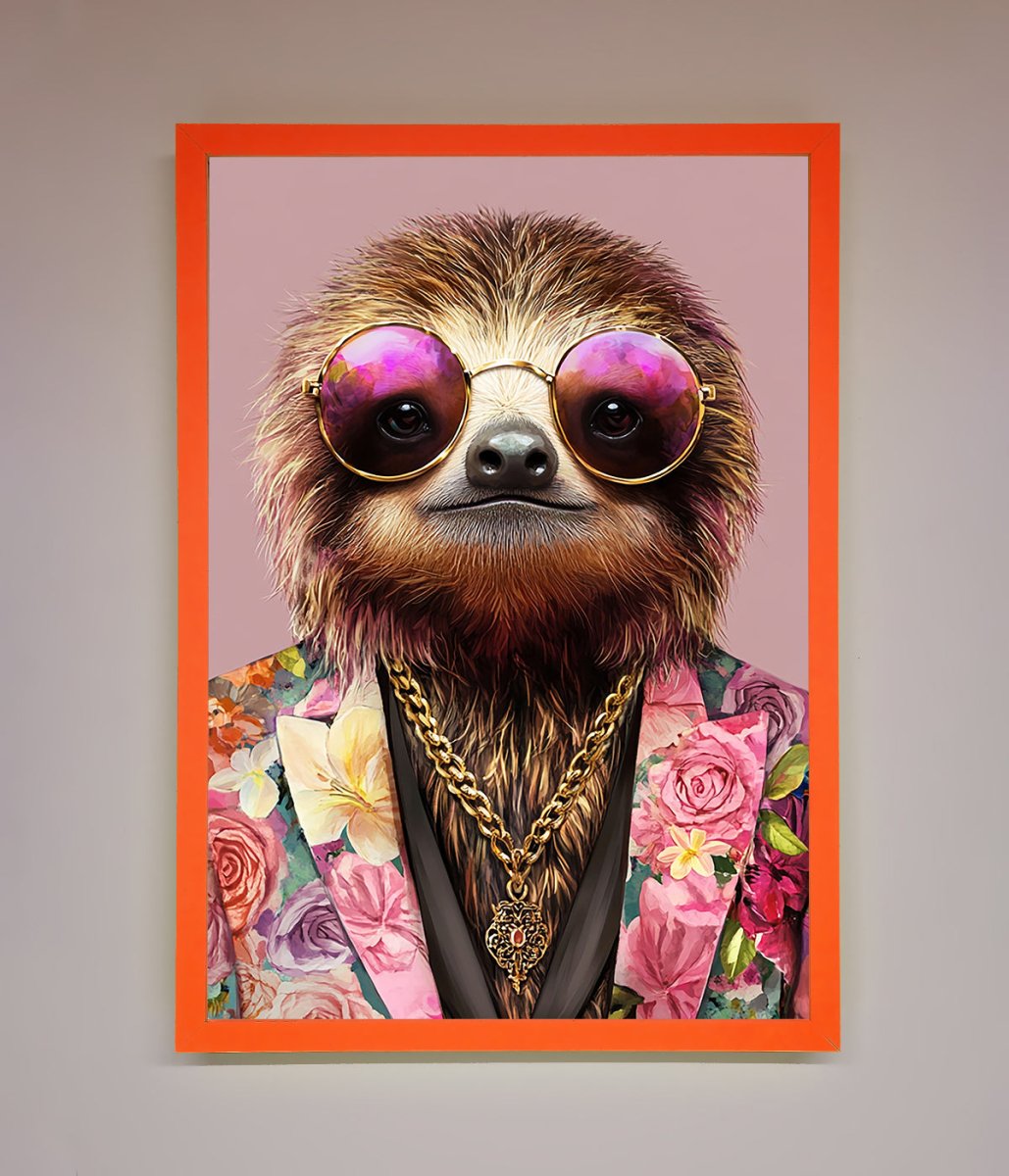 Funky Sloth with Sunglasses Framed Poster