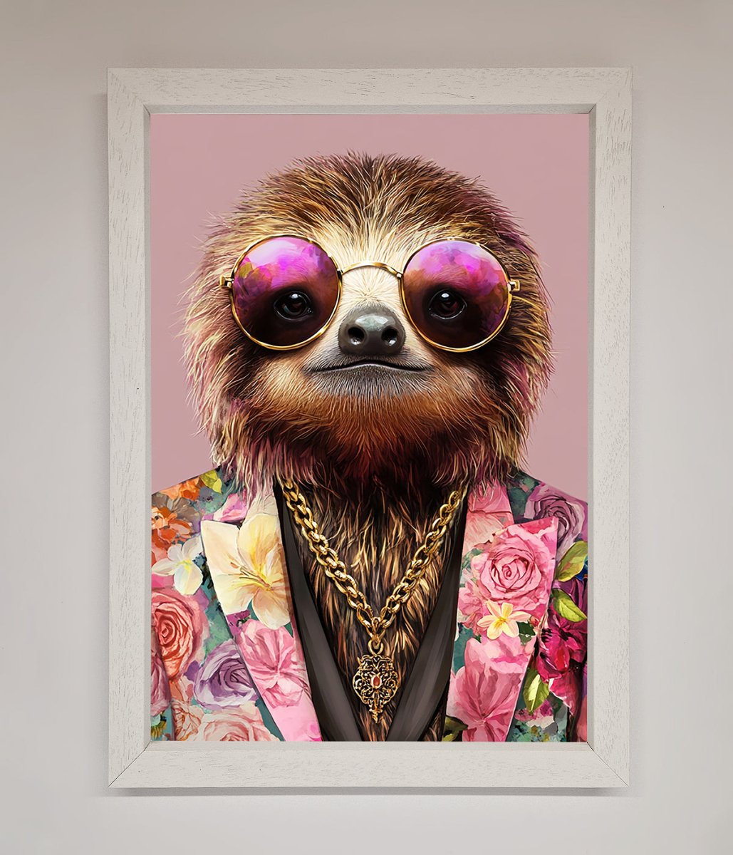 Funky Sloth with Sunglasses Framed Poster