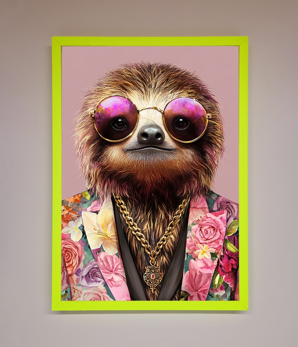Funky Sloth with Sunglasses Framed Poster