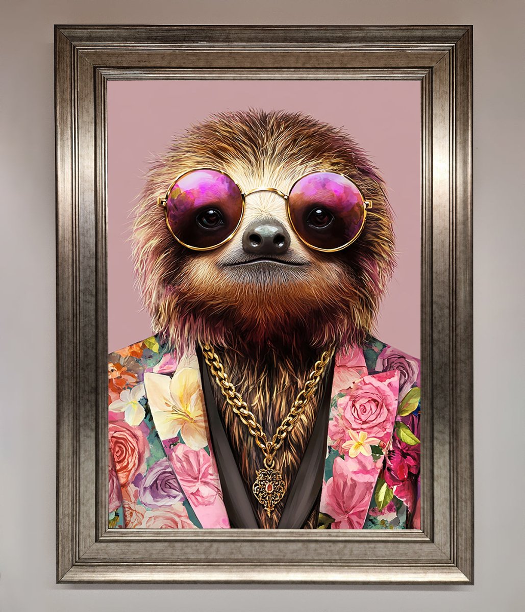 Funky Sloth with Sunglasses Framed Poster