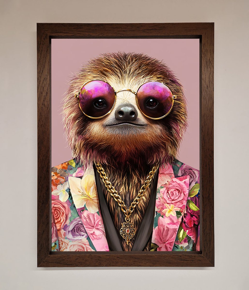 Funky Sloth with Sunglasses Framed Poster