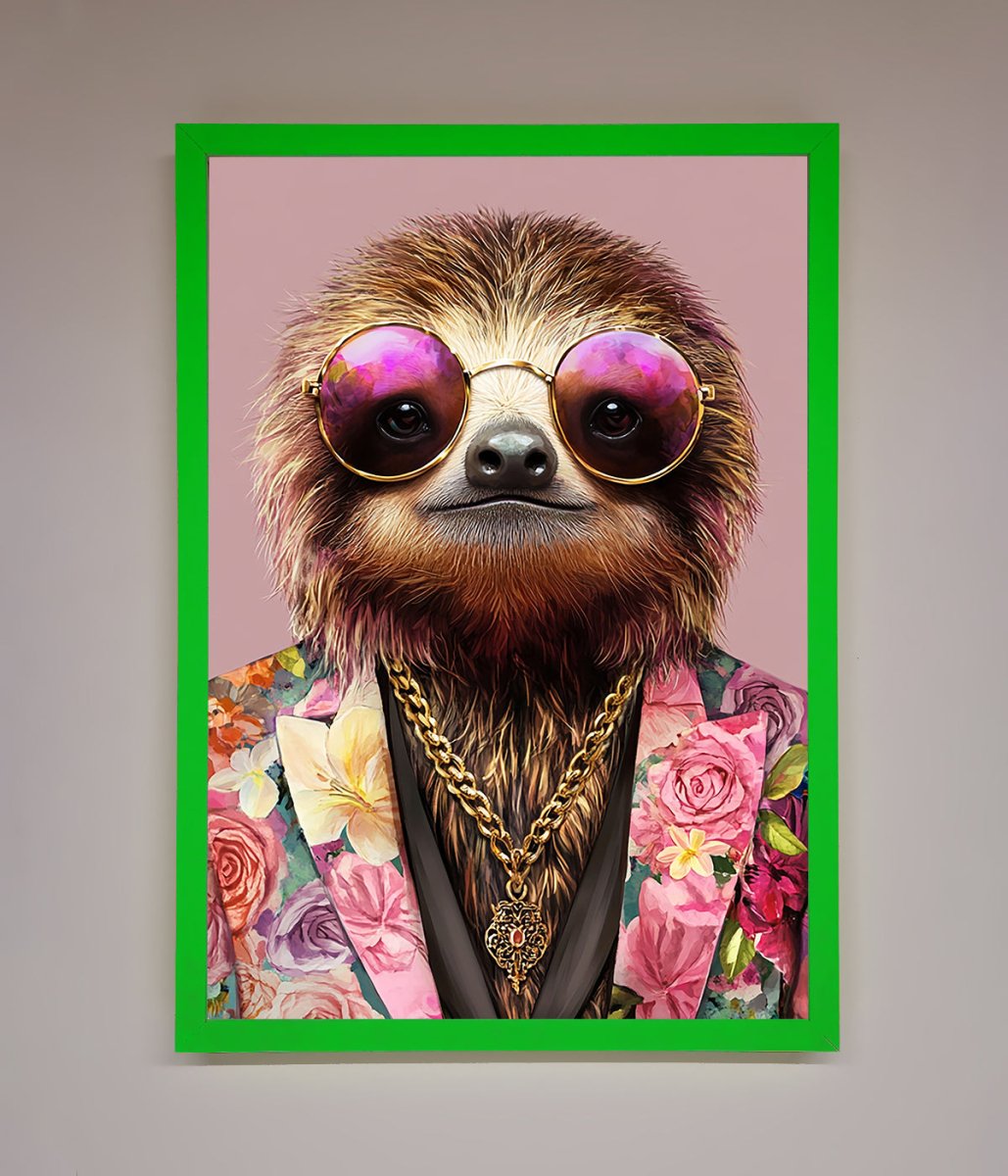 Funky Sloth with Sunglasses Framed Poster