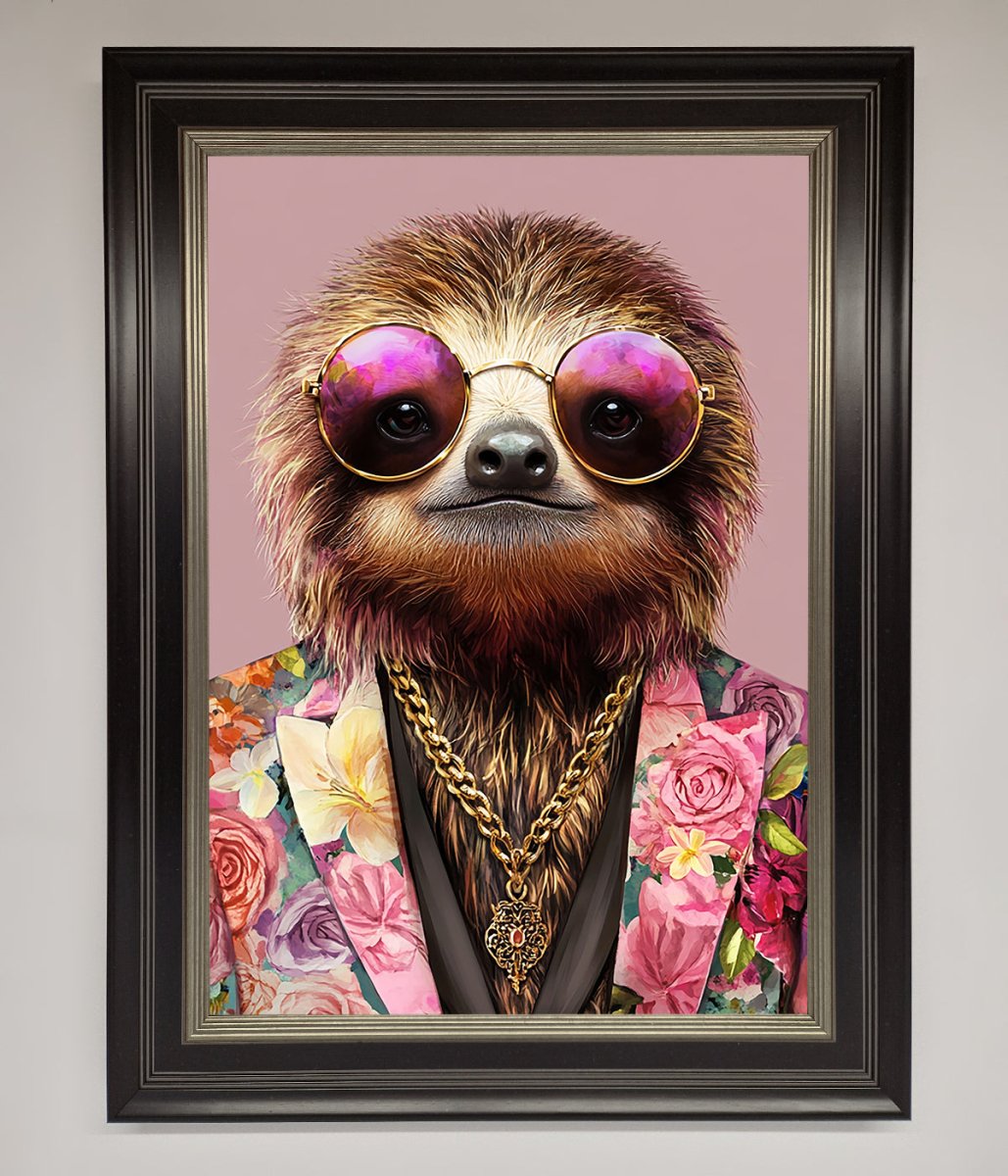 Funky Sloth with Sunglasses Framed Poster