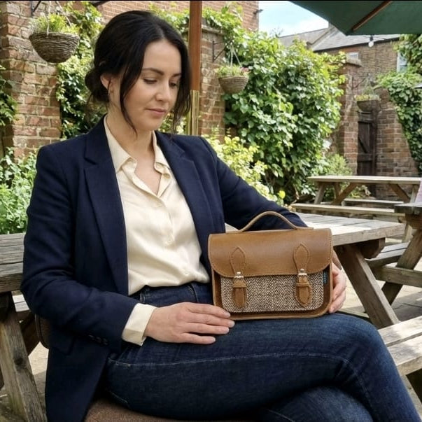 Midi Tannery & Tweed Satchel in Tan