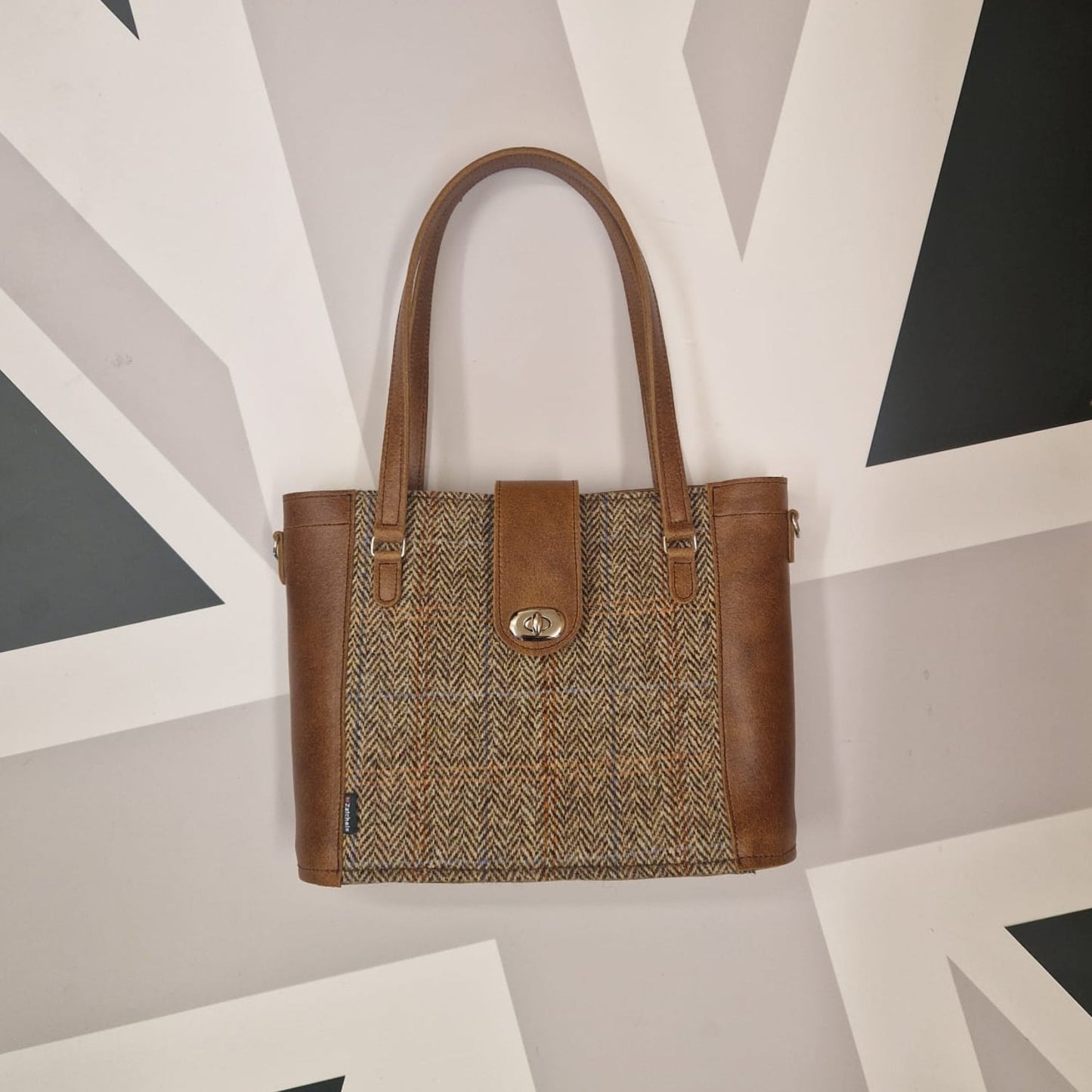 Tannery Tweed & Leather Mini Twist Lock Shopper Bag in Tan
