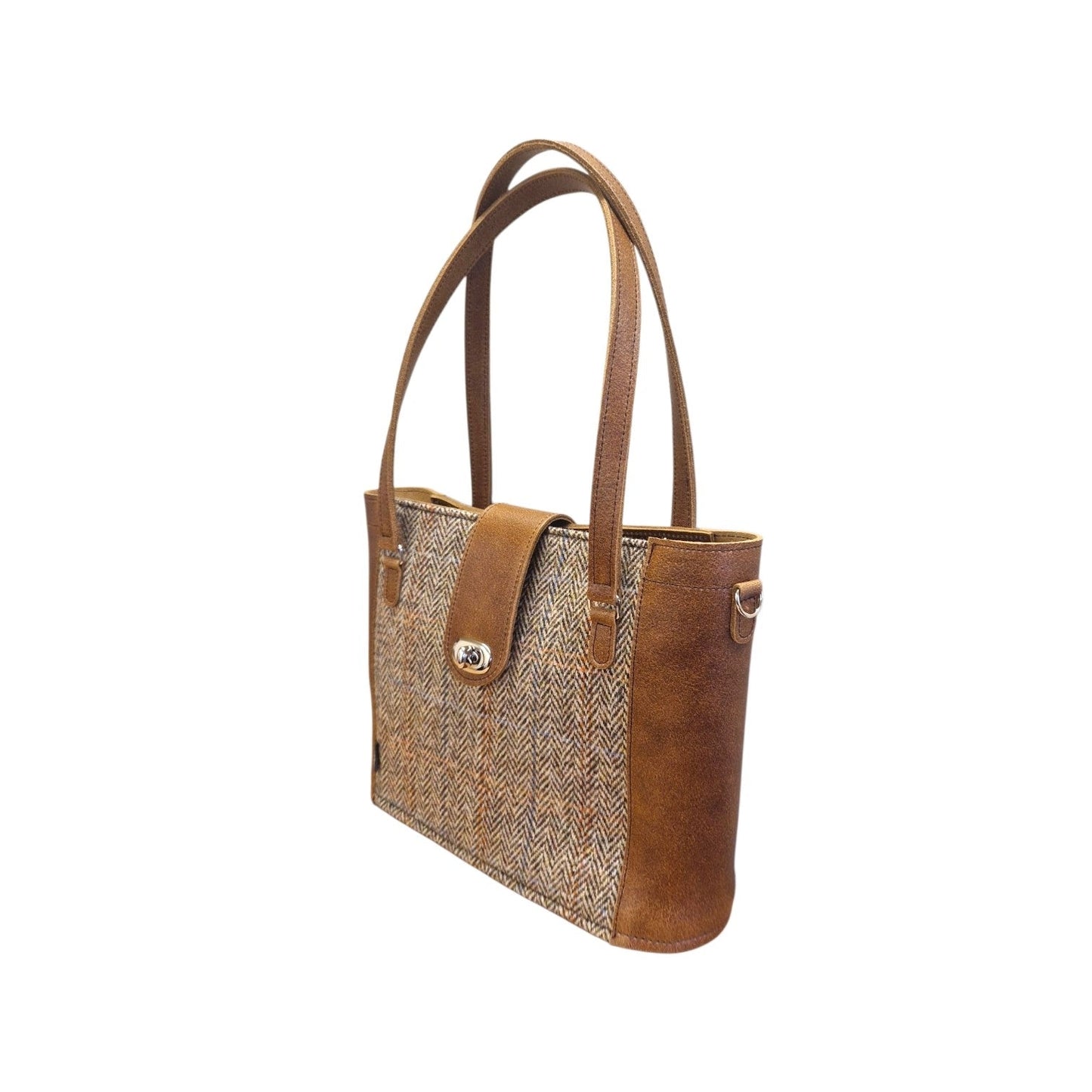 Tannery Tweed & Leather Mini Twist Lock Shopper Bag in Tan