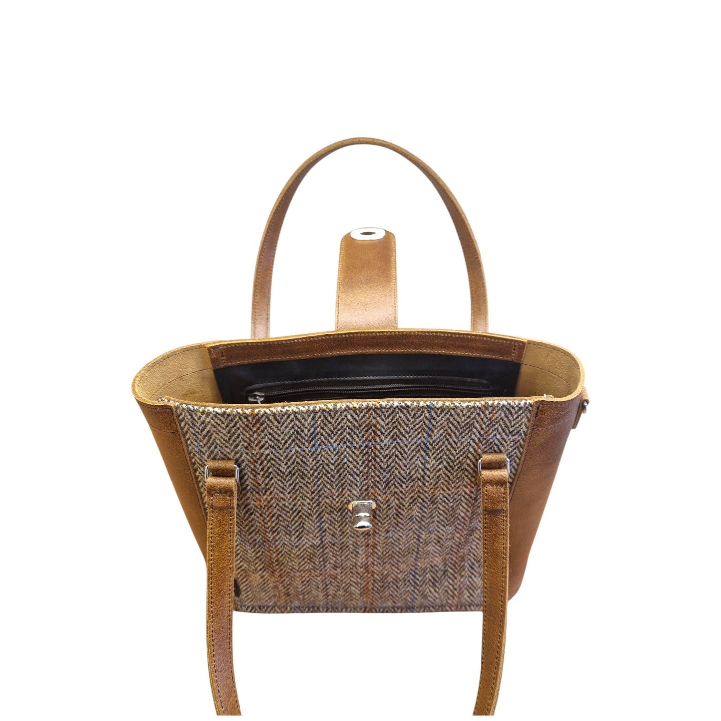 Tannery Tweed & Leather Mini Twist Lock Shopper Bag in Tan